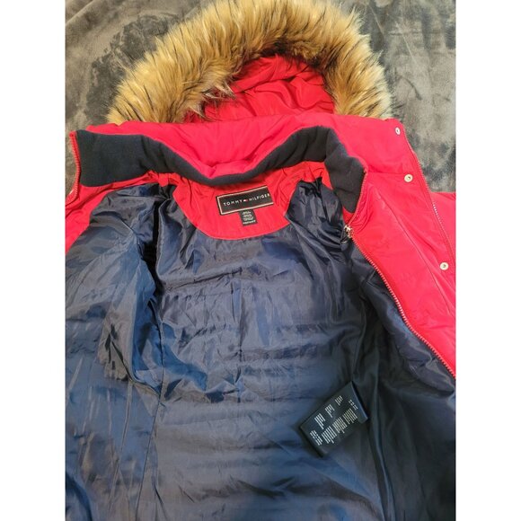 Tommy Hilfiger Womens Faux Fur Puffer Jacket Hood Removable Red PXS Snow Ski - Picture 3 of 9